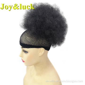 Wholesale Price Wigs For Women Short Afro Kinky Curly Hair Bun Drawstring Ponytail Wig Natural Black Curl Synthetic Hair Wigs